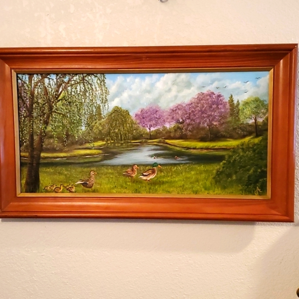 NEW!! Origional Art Oil Painting.  'The Duck Pond' by artist🎨